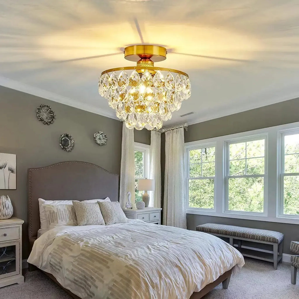 Luxury Crystal LED Semi Flush Ceiling Light for Living Space