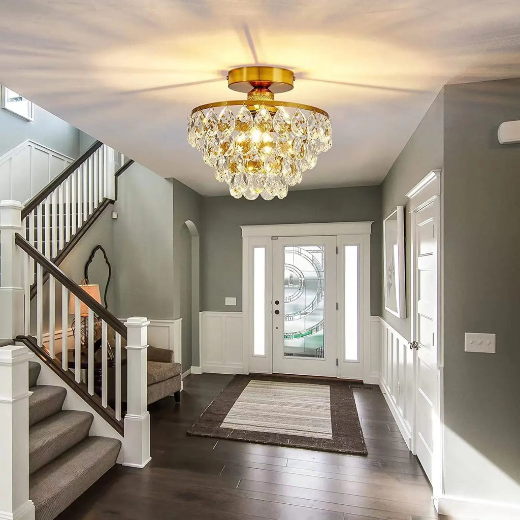 Luxury Crystal LED Semi Flush Ceiling Light for Living Space