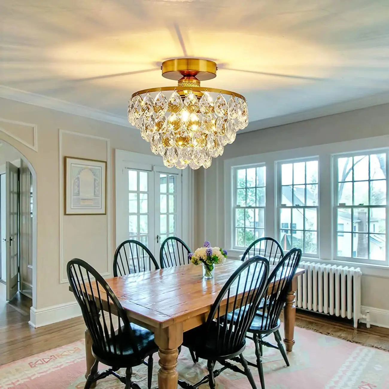 Luxury Crystal LED Semi Flush Ceiling Light for Living Space