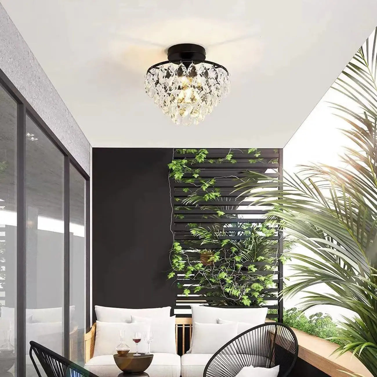 Luxury Crystal LED Semi Flush Ceiling Light for Living Space