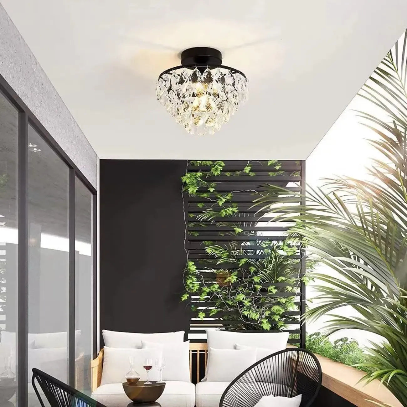 Luxury Crystal LED Semi Flush Ceiling Light for Living Space