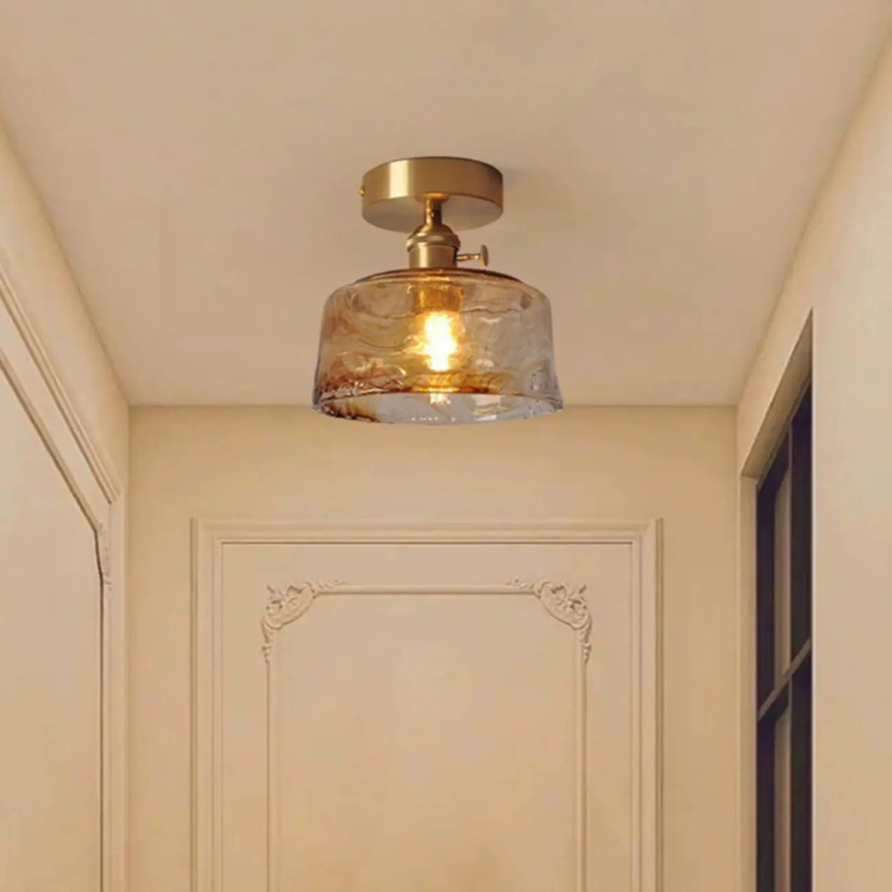 Geometric Amber Semi Flush LED Ceiling Light for Modern Home