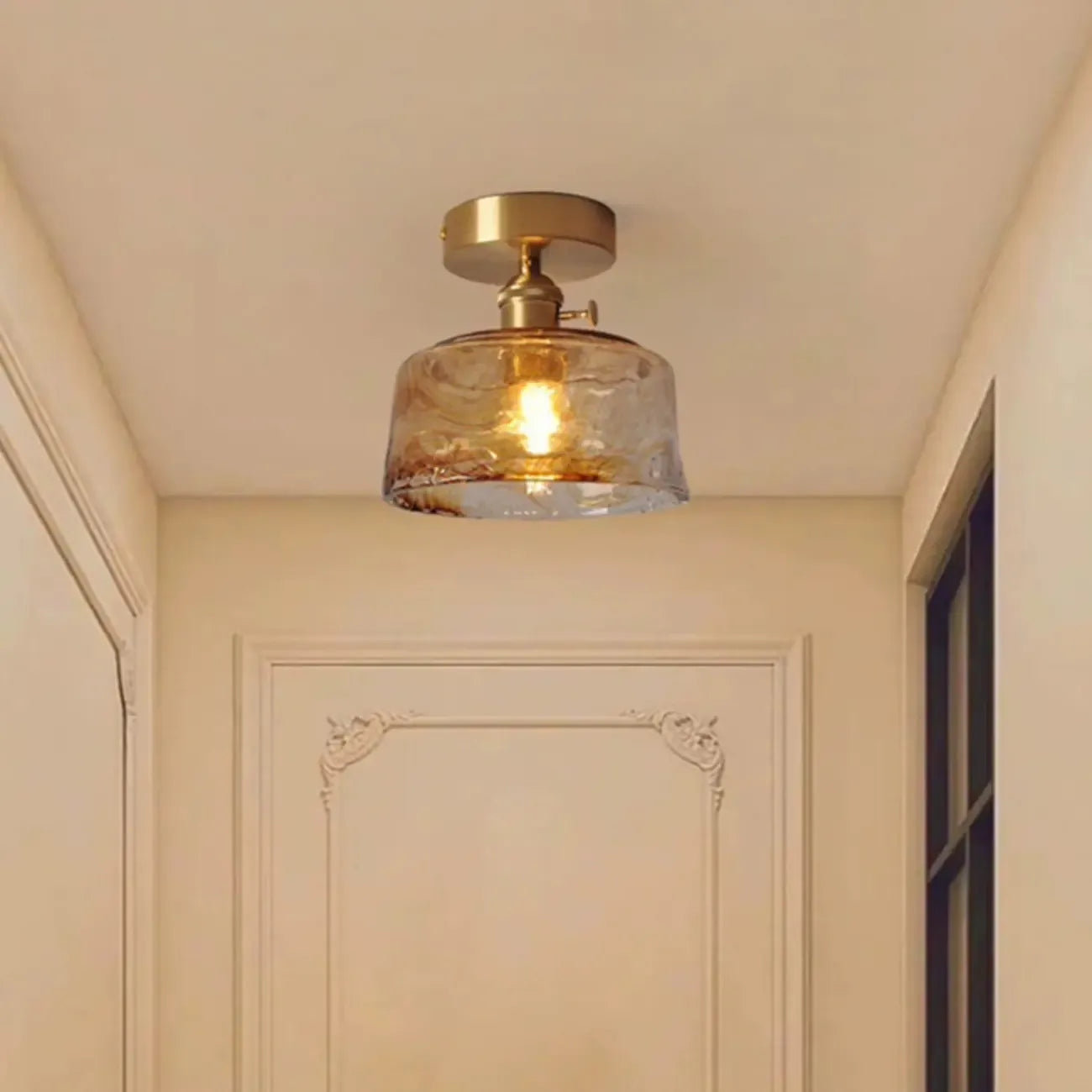 Geometric Amber Semi Flush LED Ceiling Light for Modern Home