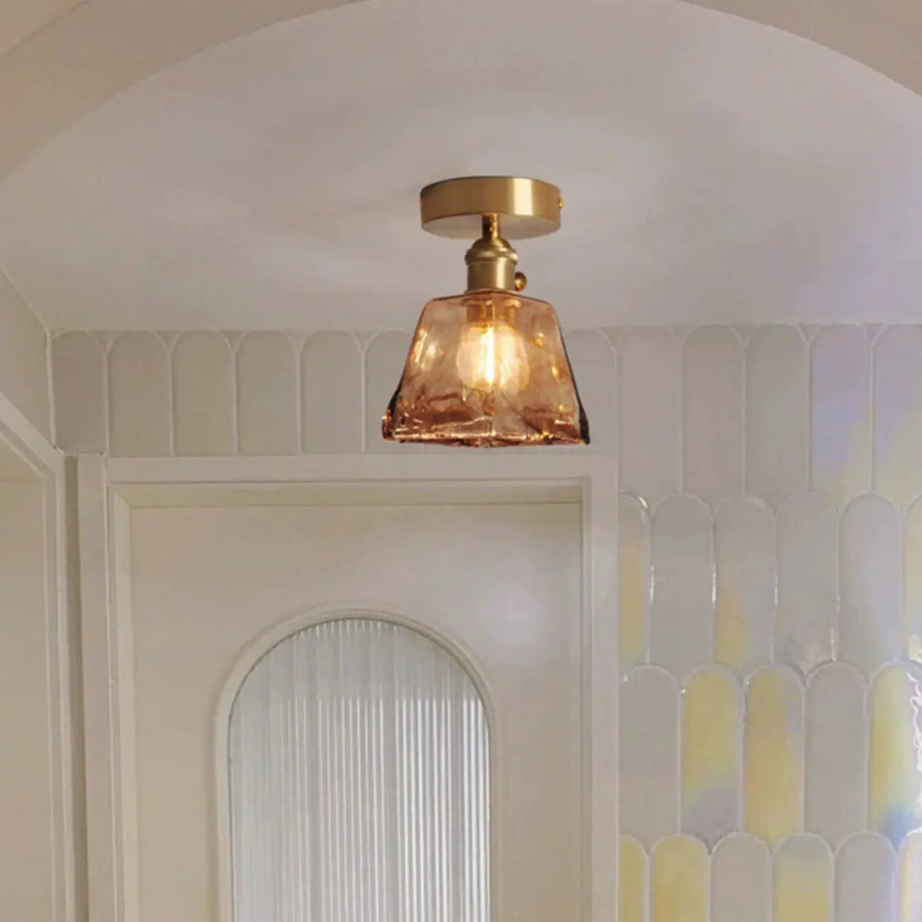 Geometric Amber Semi Flush LED Ceiling Light for Modern Home