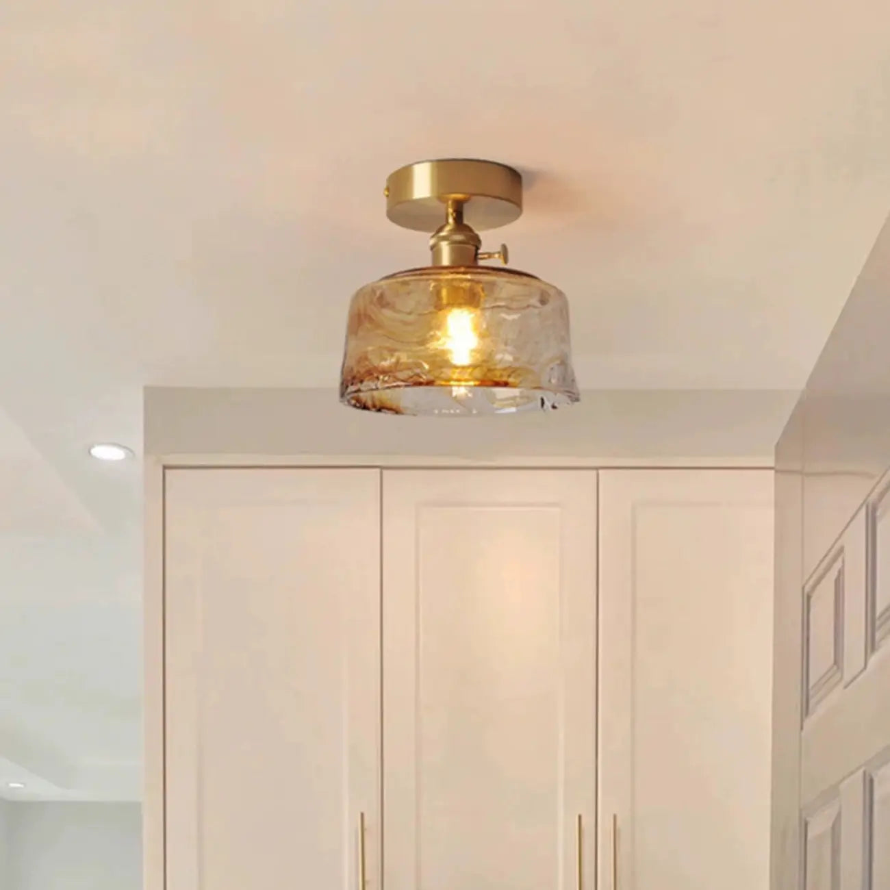 Geometric Amber Semi Flush LED Ceiling Light for Modern Home