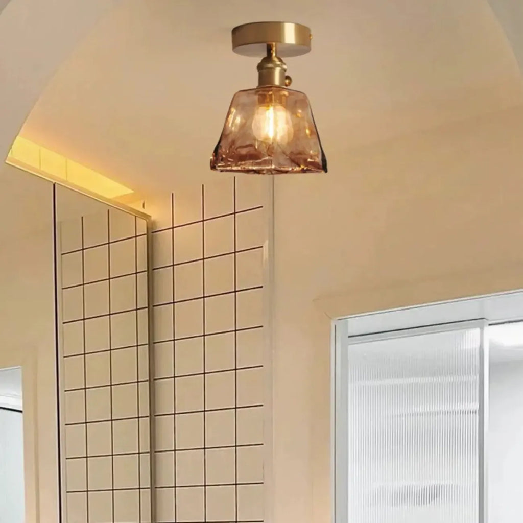 Geometric Amber Semi Flush LED Ceiling Light for Modern Home
