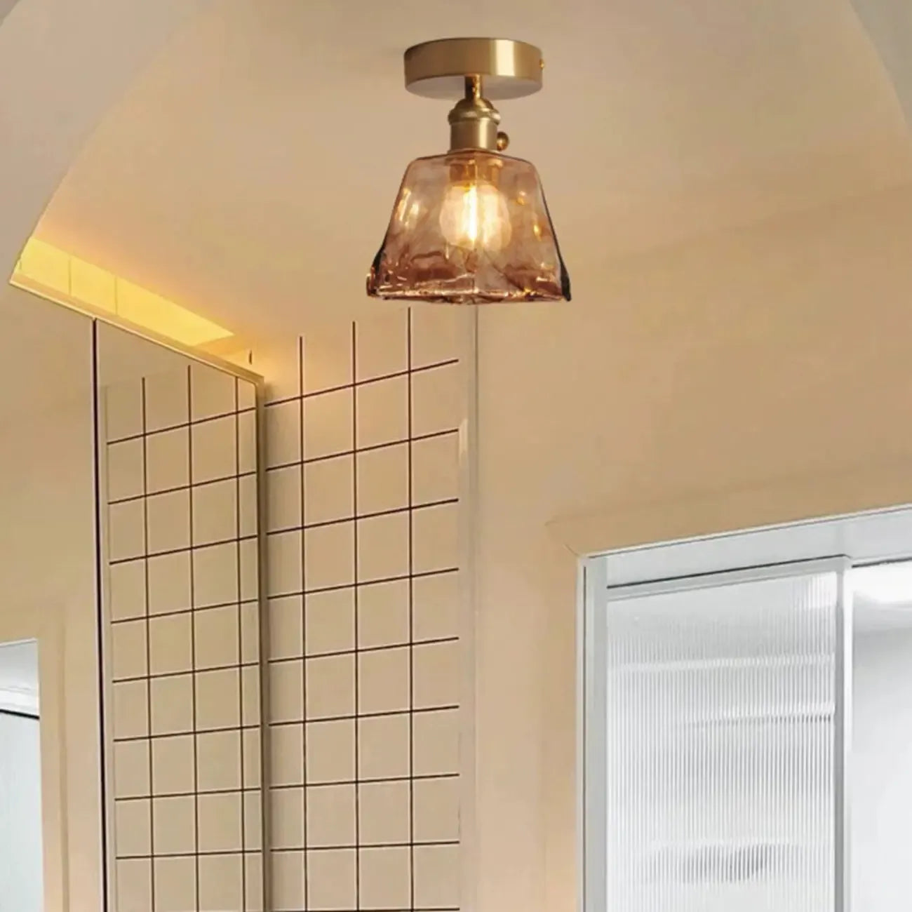 Geometric Amber Semi Flush LED Ceiling Light for Modern Home