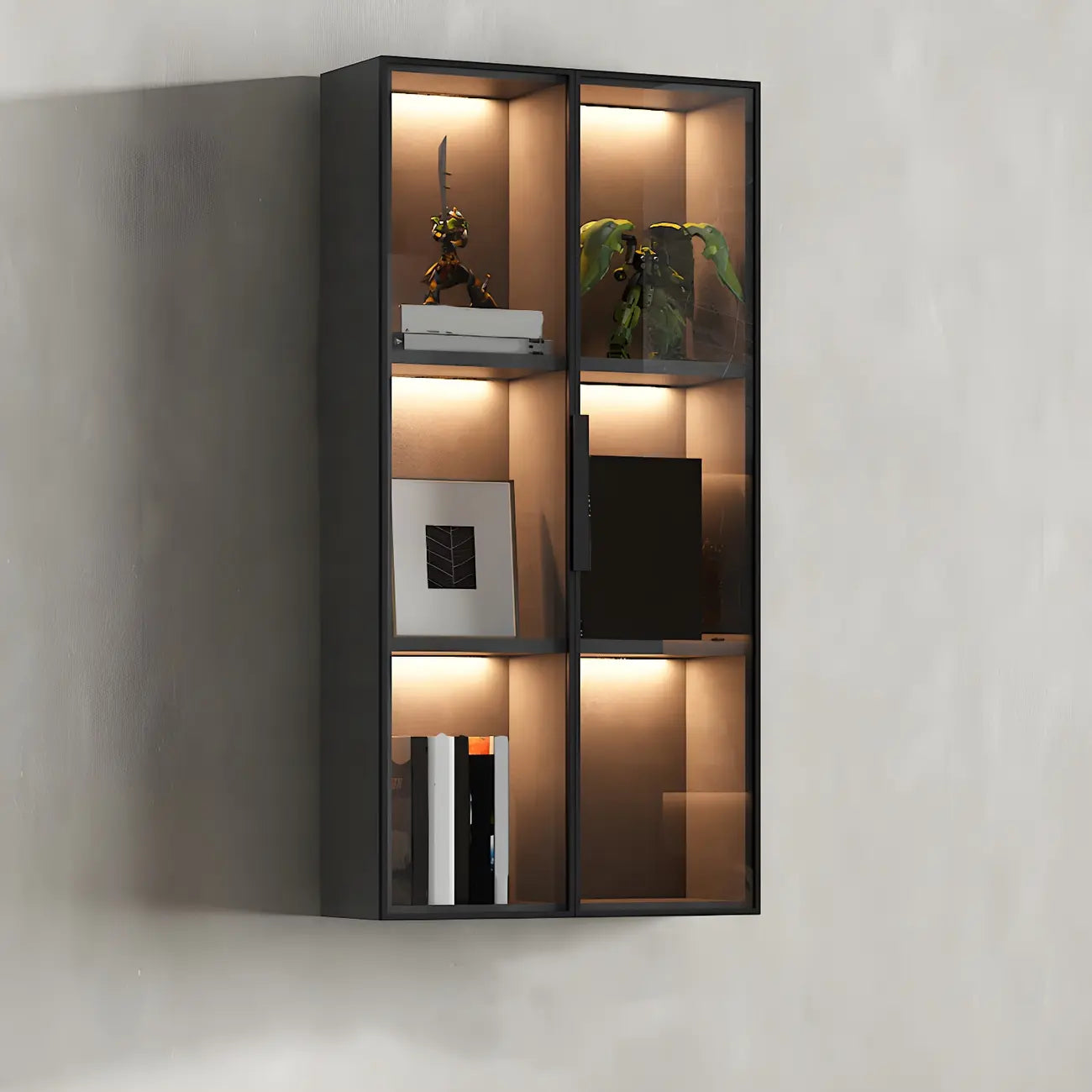 Black Multi-Shelf Wall-Mounted Wooden Display Cabinet