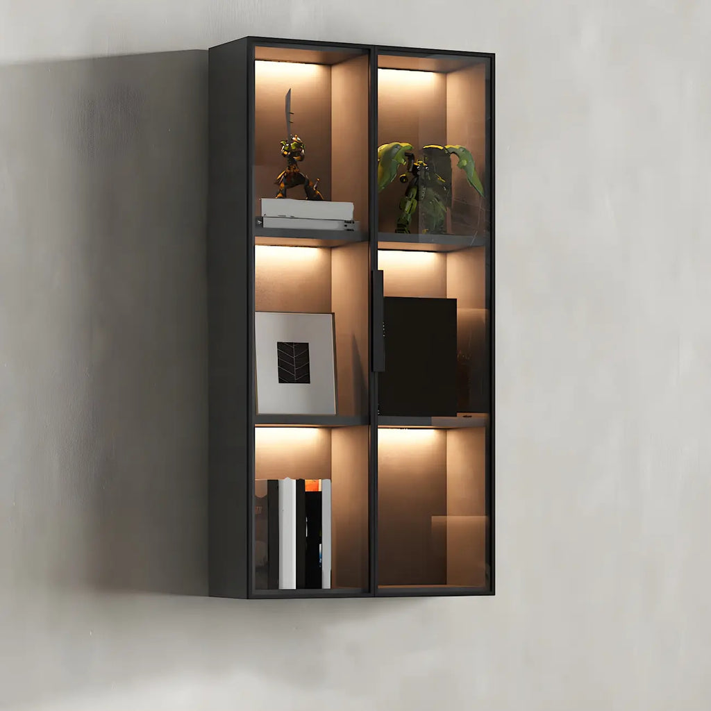 Black Multi-Shelf Wall-Mounted Wooden Display Cabinet