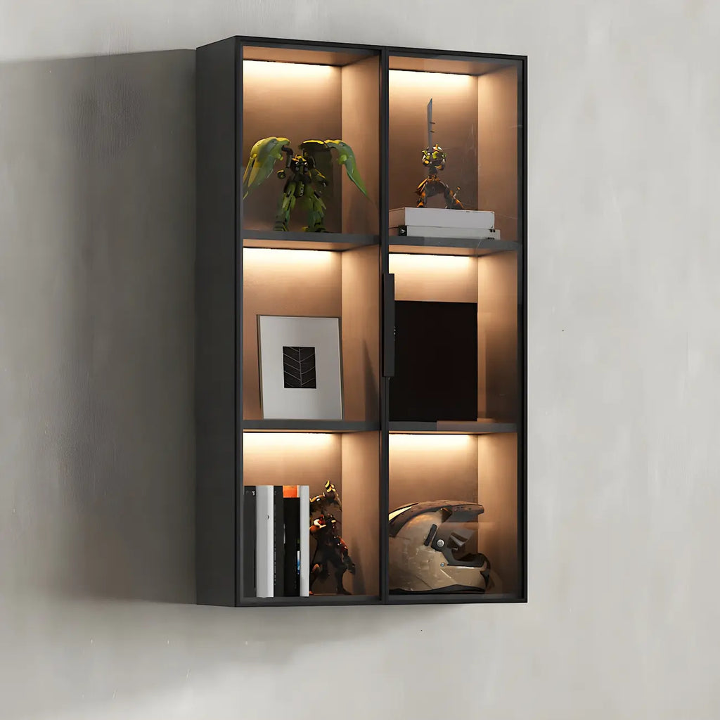 Black Multi-Shelf Wall-Mounted Wooden Display Cabinet