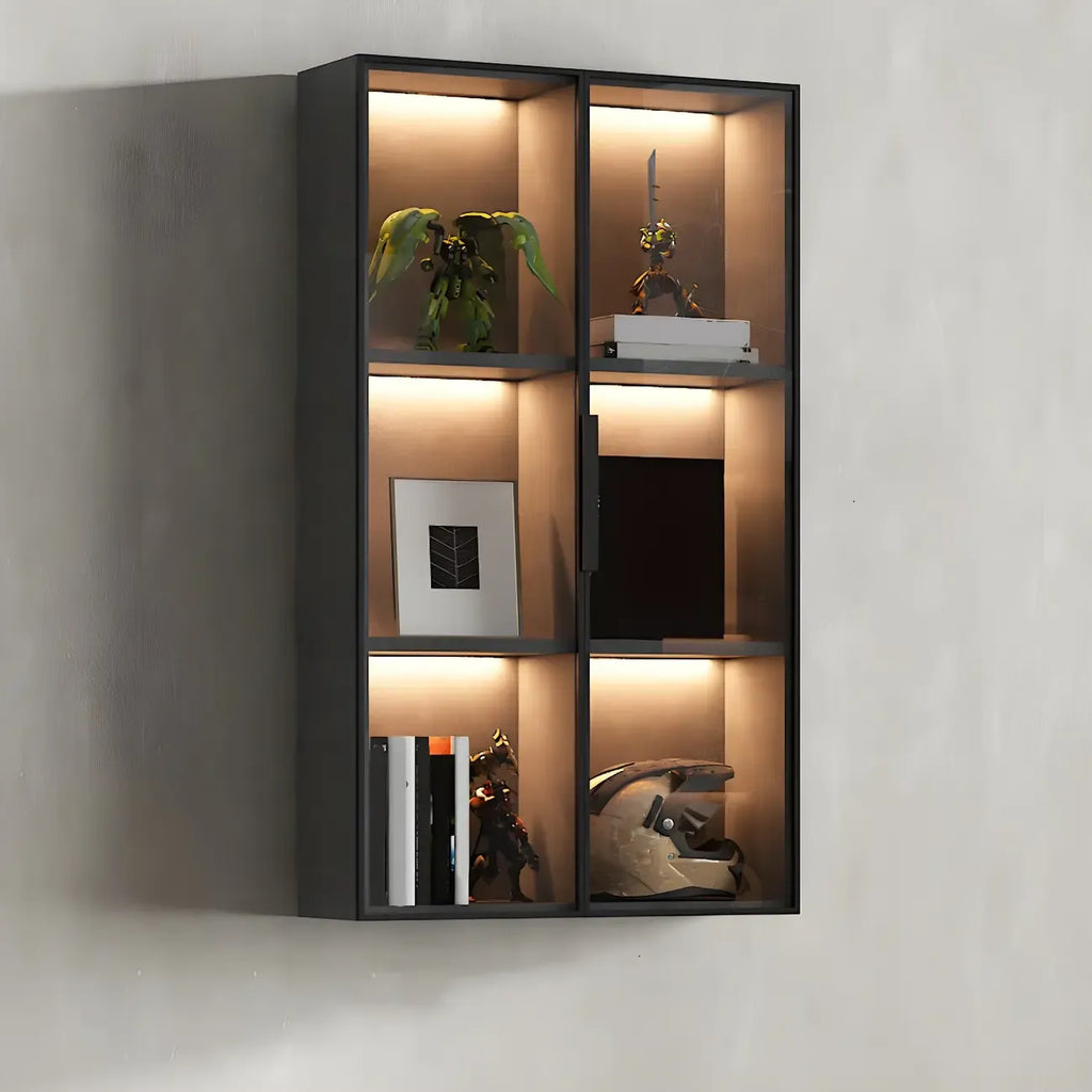 Black Multi-Shelf Wall-Mounted Wooden Display Cabinet