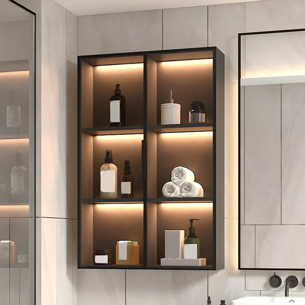 Black Multi-Shelf Wall-Mounted Wooden Display Cabinet