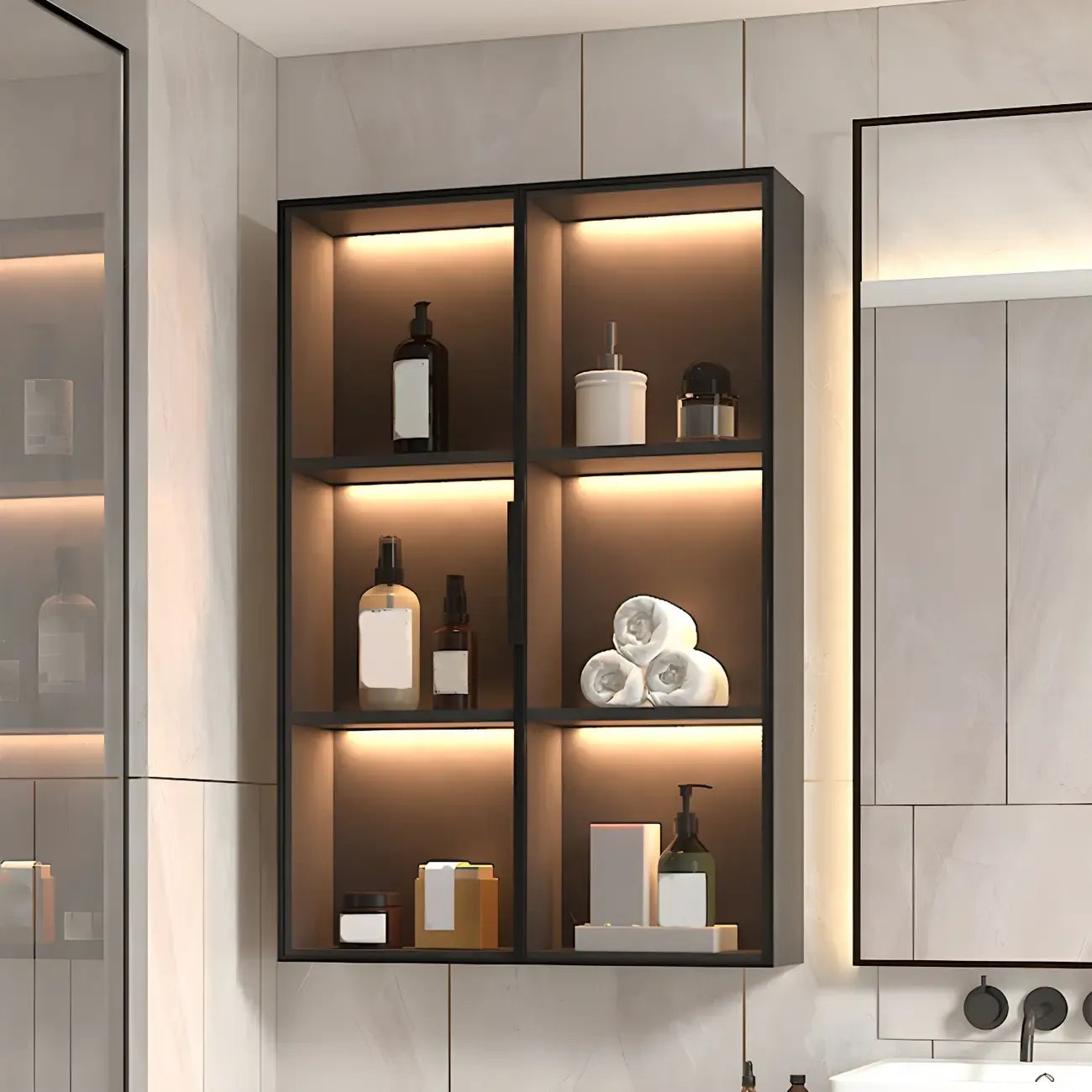 Black Multi-Shelf Wall-Mounted Wooden Display Cabinet