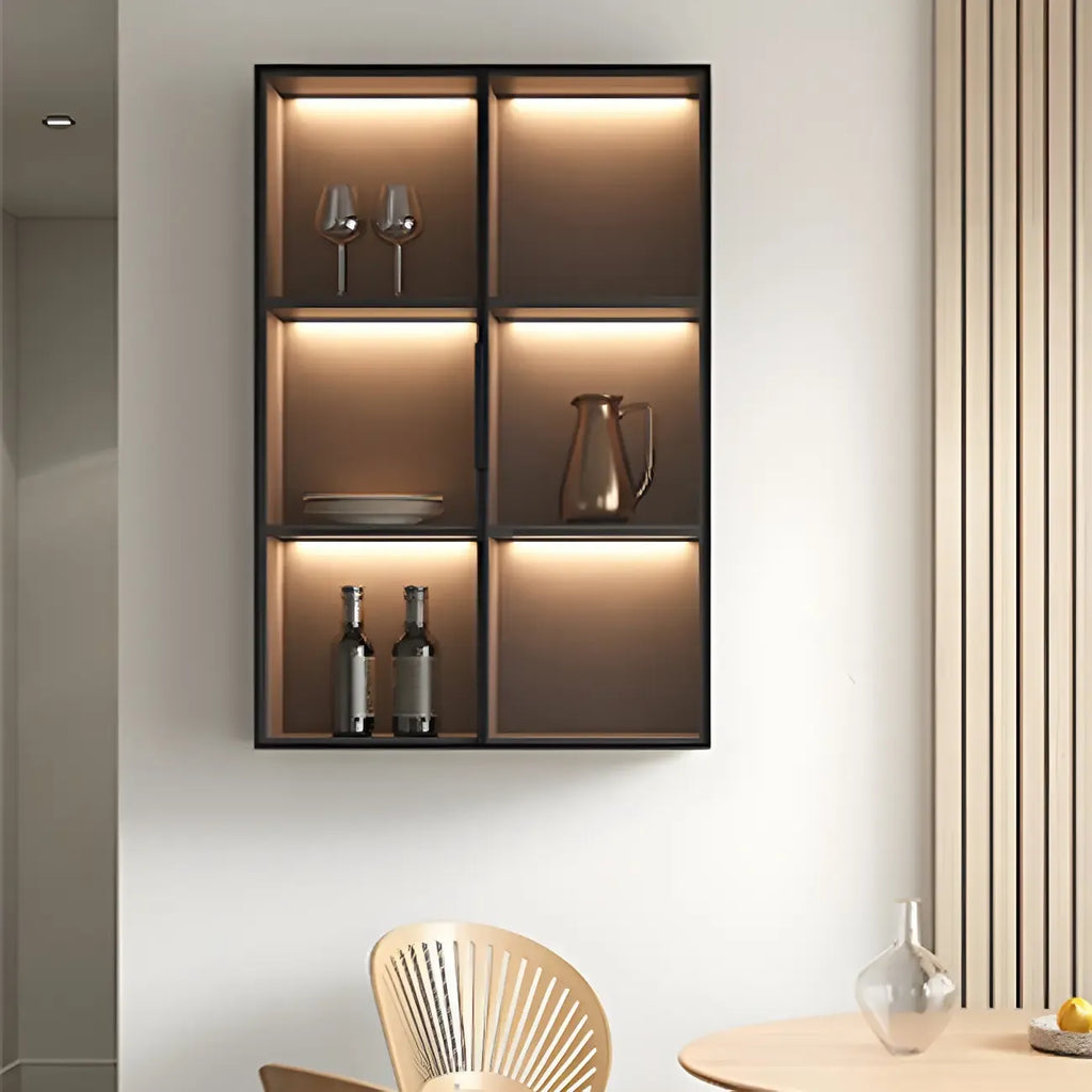 Black Multi-Shelf Wall-Mounted Wooden Display Cabinet