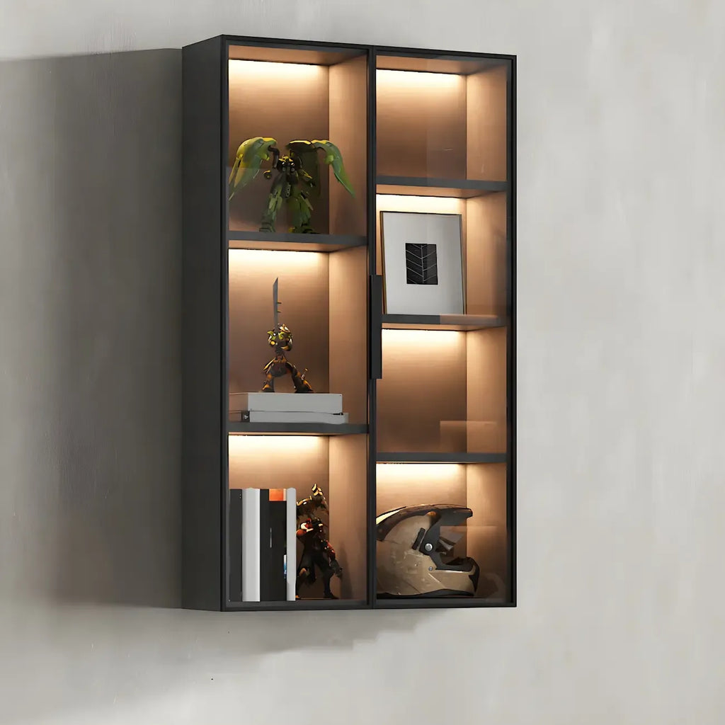 Black Multi-Shelf Wall-Mounted Wooden Display Cabinet