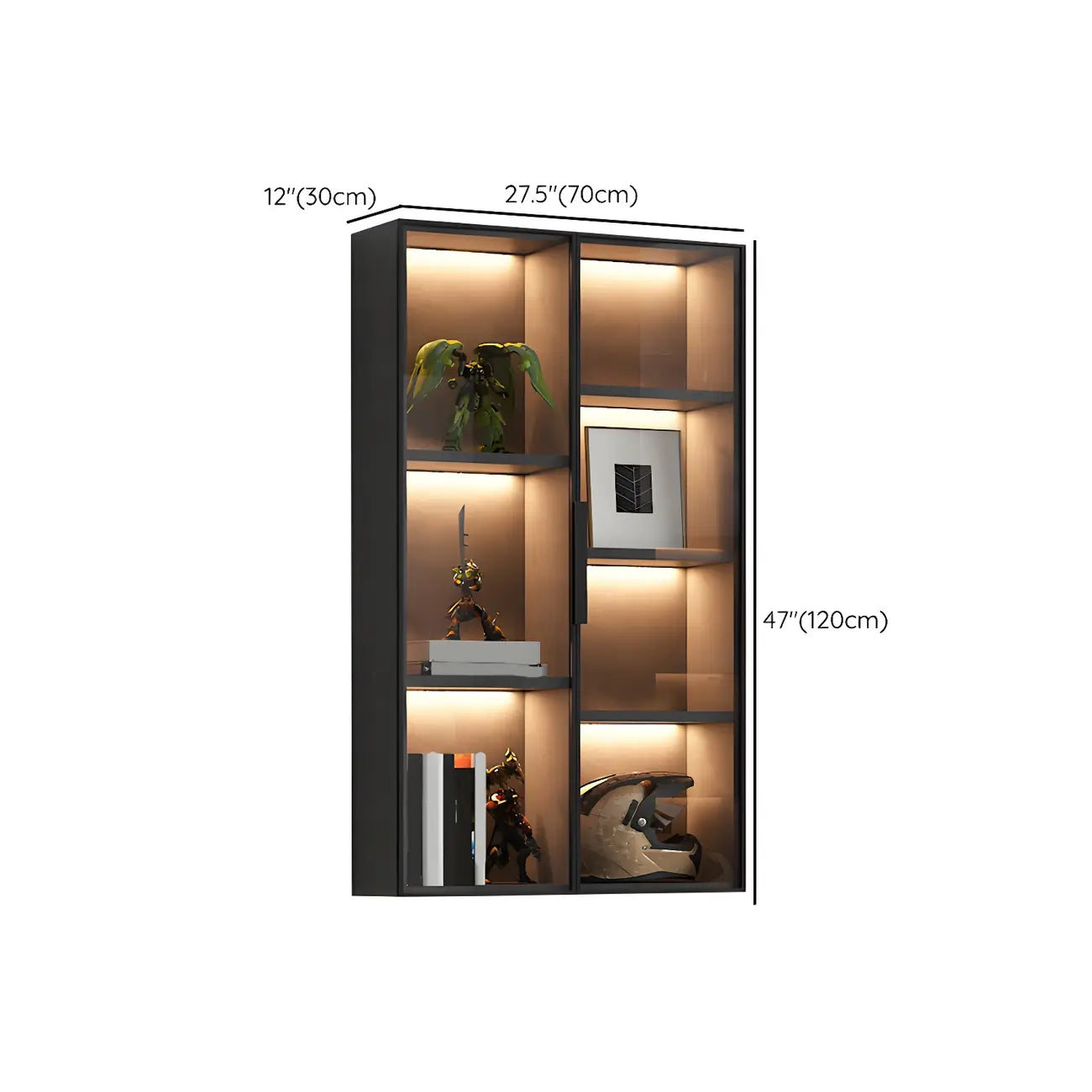 Black Multi-Shelf Wall-Mounted Wooden Display Cabinet