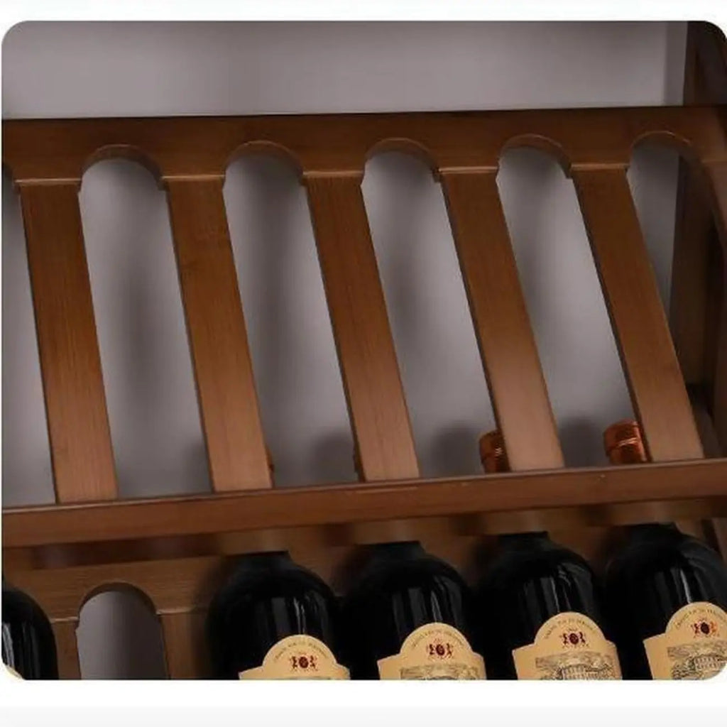Modern Wooden Wine Rack with Glass Storage Shelves