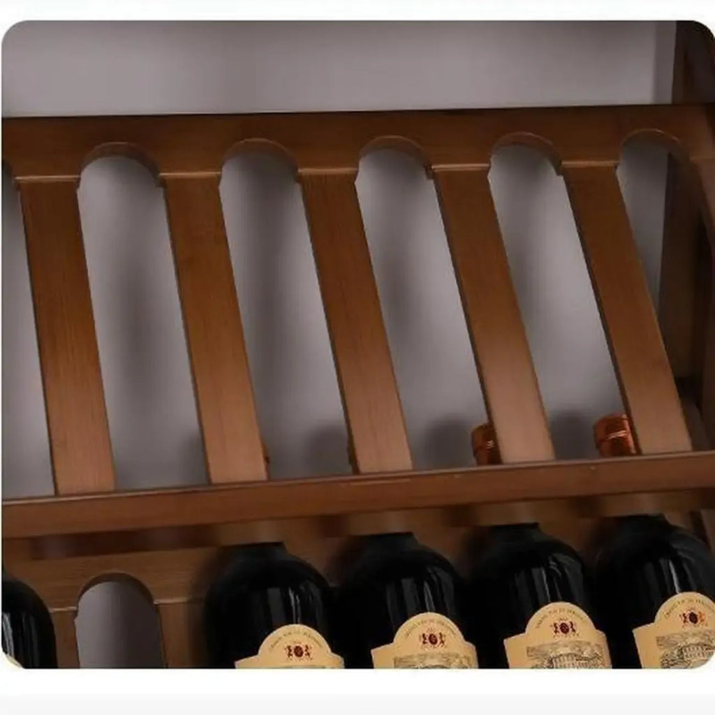 Modern Wooden Wine Rack with Glass Storage Shelves