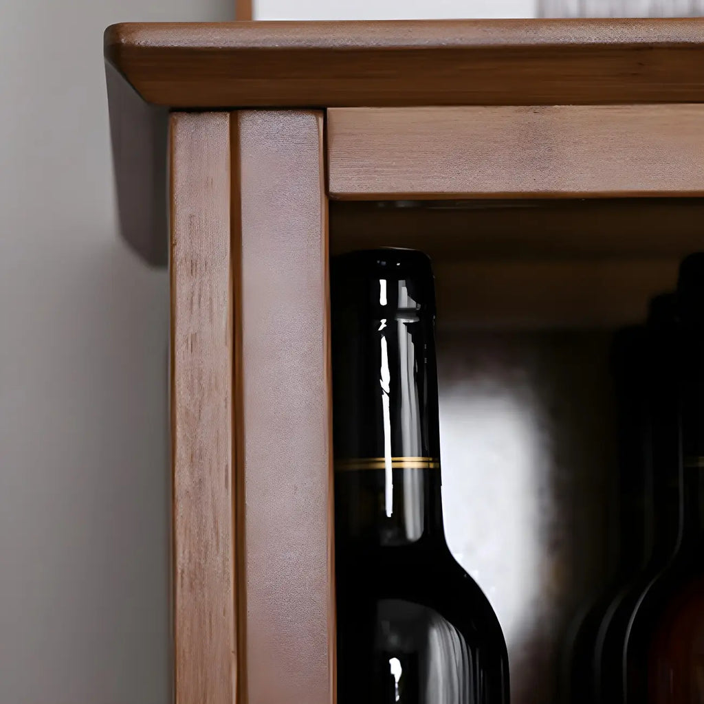 Modern Wooden Wine Rack with Glass Storage Shelves