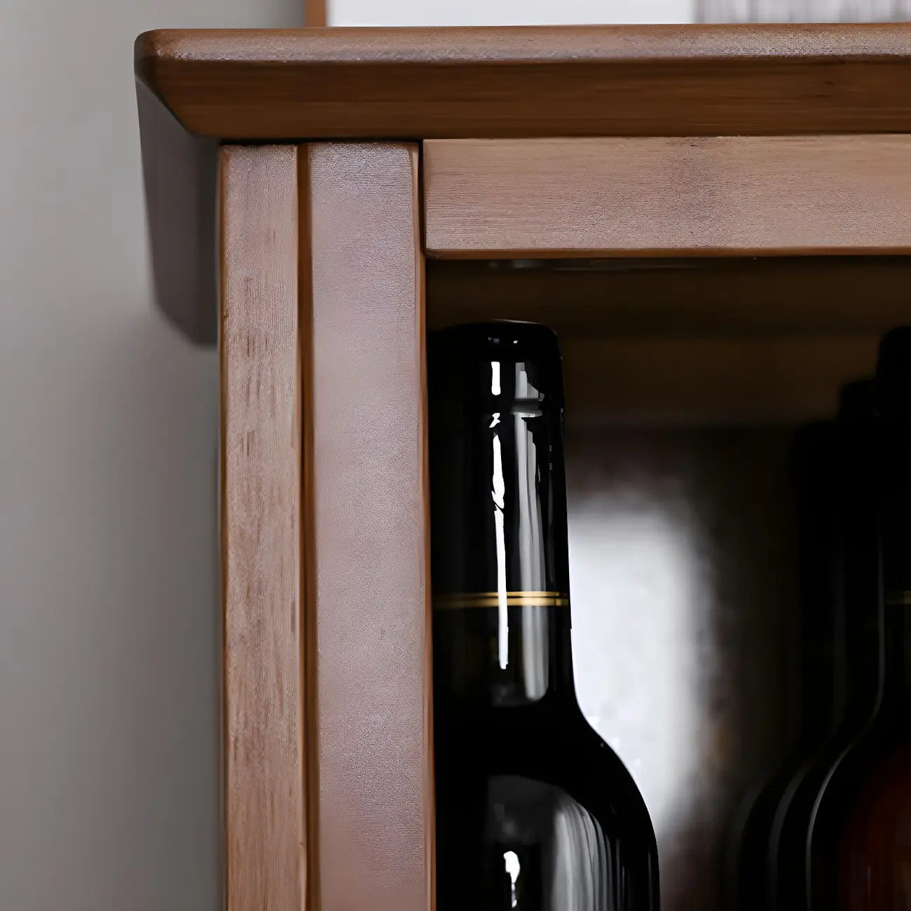 Modern Wooden Wine Rack with Glass Storage Shelves