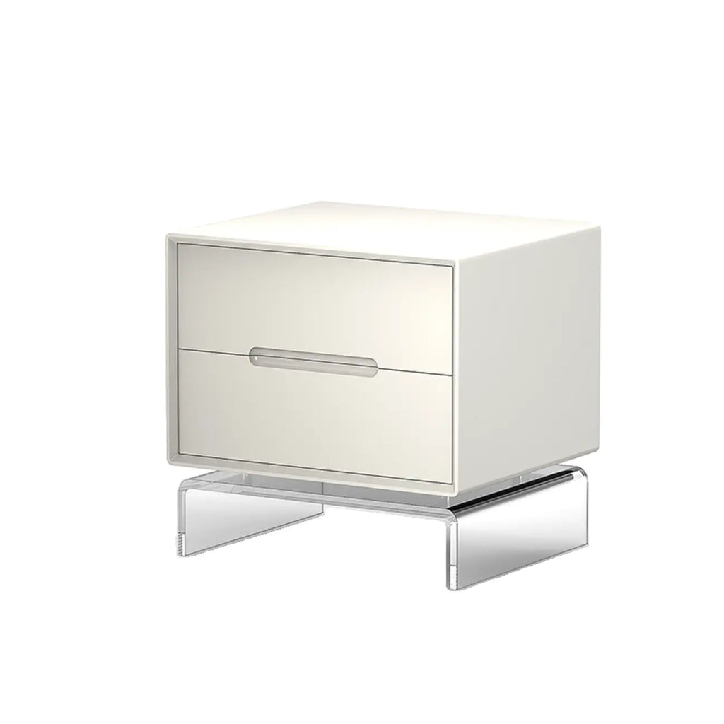Modern Acrylic Leg Timber White Nightstand with Drawers