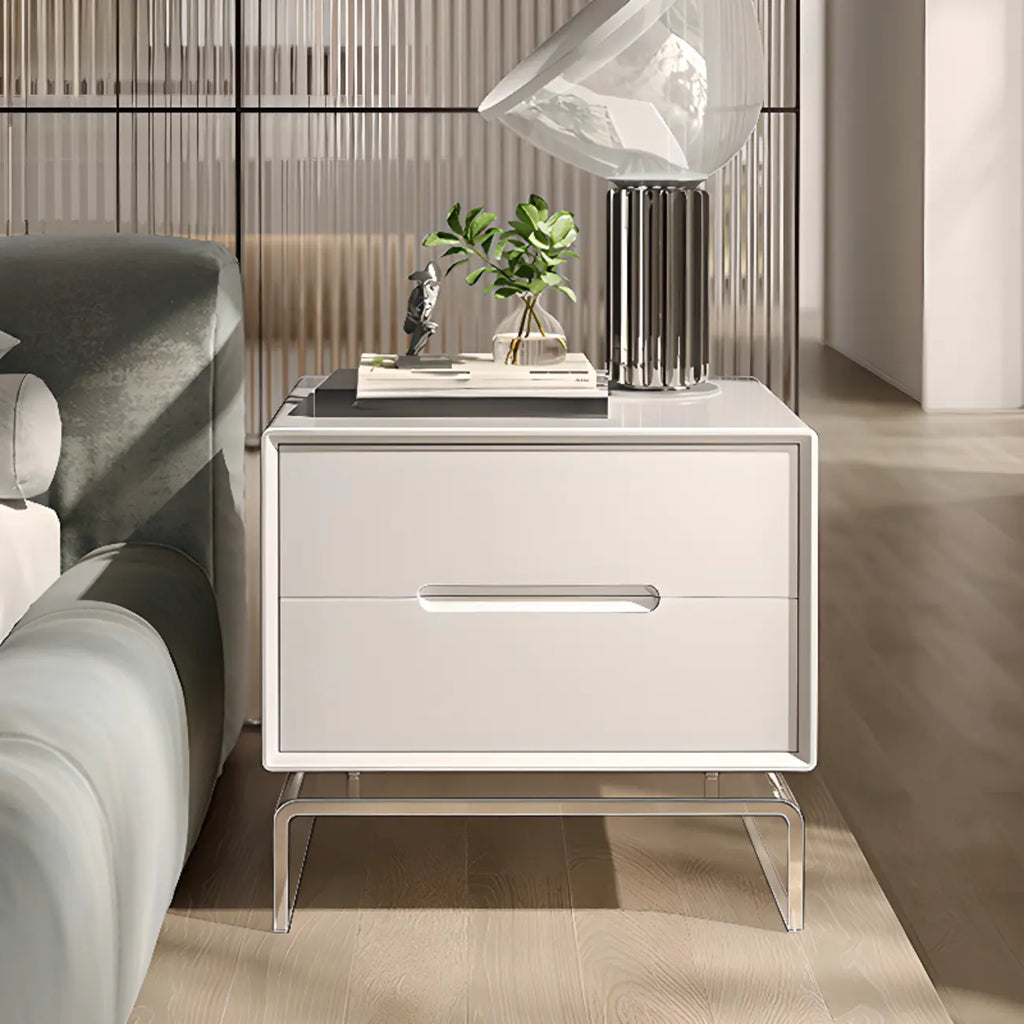 Modern Acrylic Leg Timber White Nightstand with Drawers