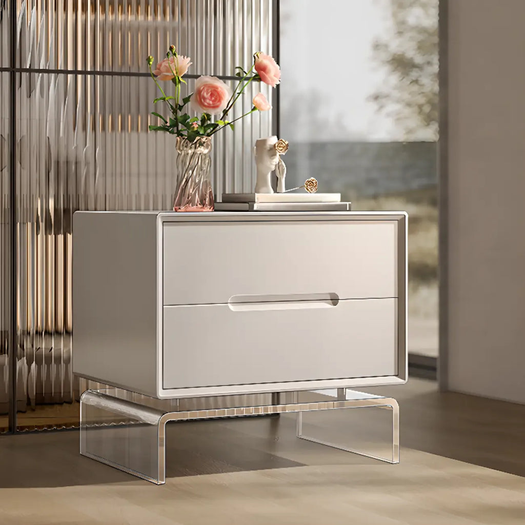 Modern Acrylic Leg Timber White Nightstand with Drawers