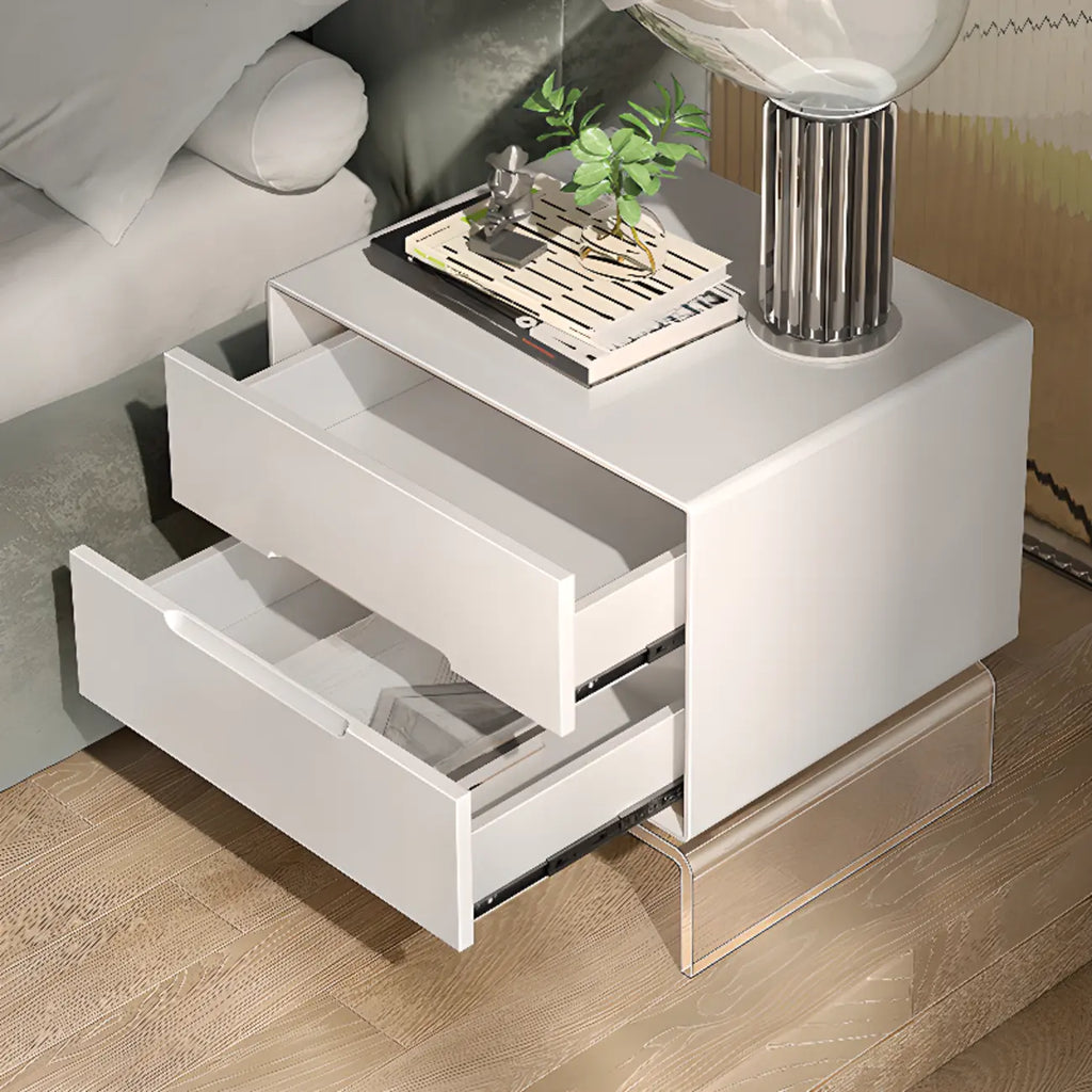 Modern Acrylic Leg Timber White Nightstand with Drawers