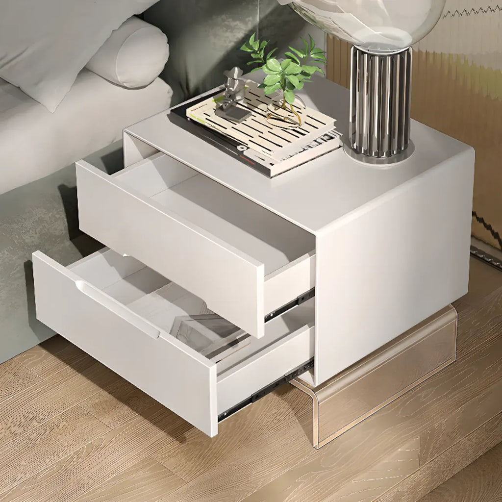 Modern Acrylic Leg Timber White Nightstand with Drawers