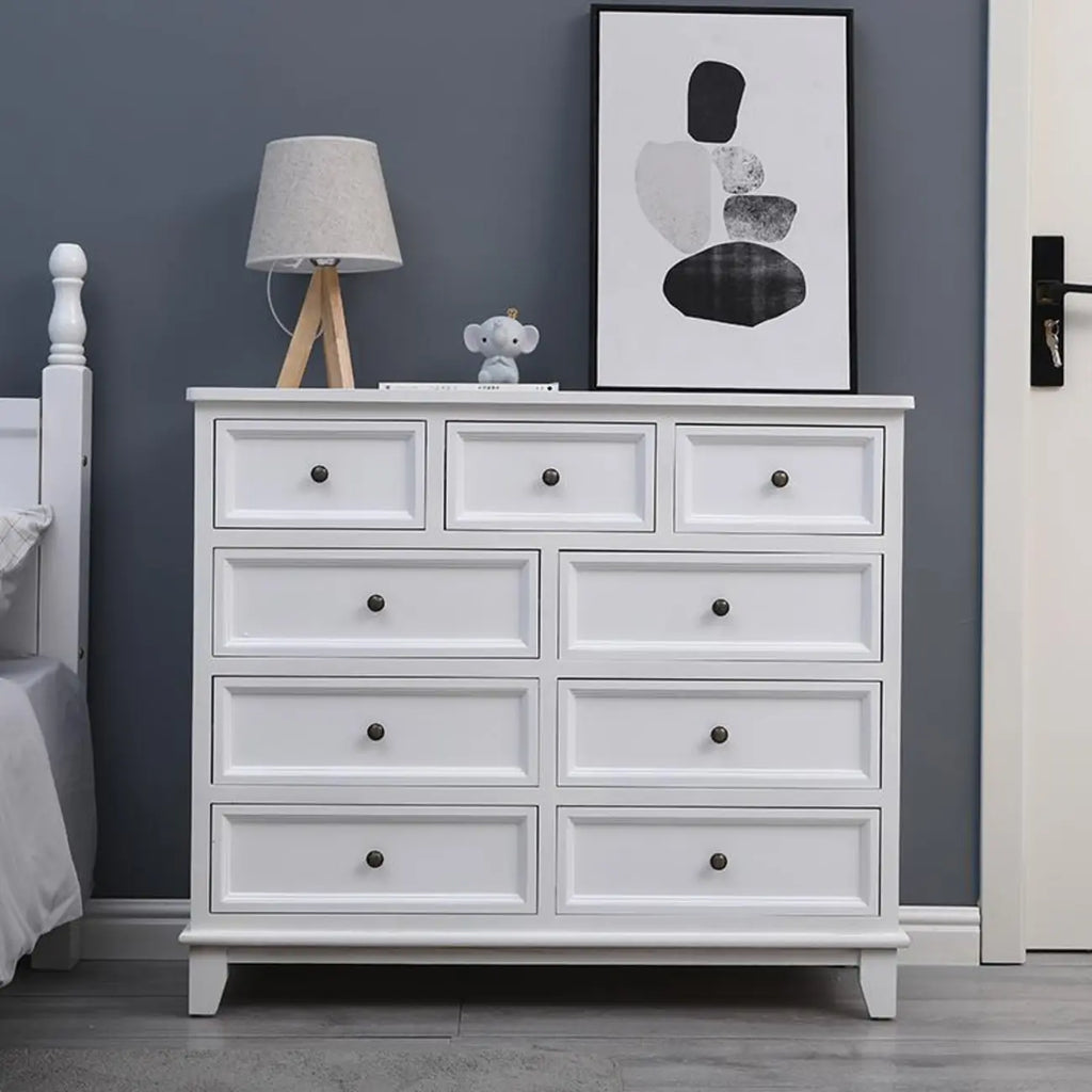 Elegant Wooden 7-Drawer White Dresser with Metal Handle
