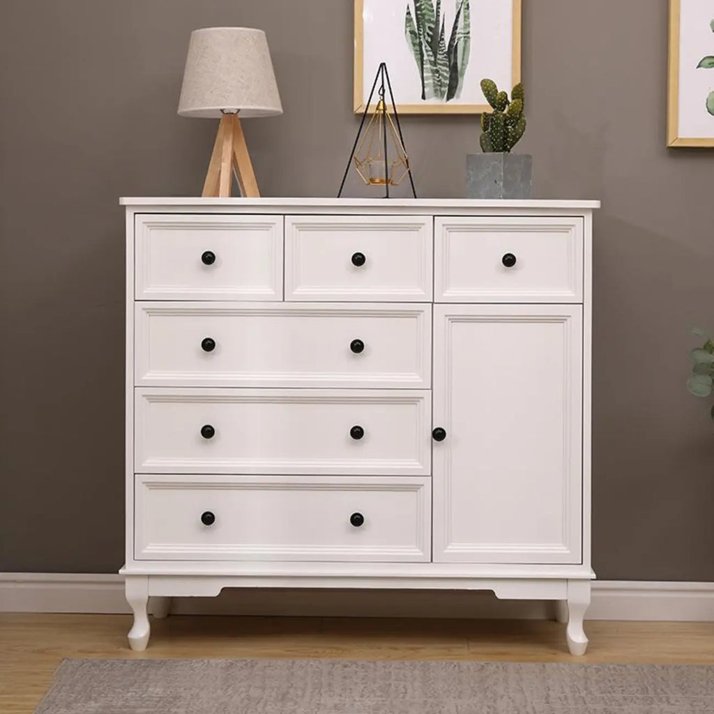 Elegant Wooden 7-Drawer White Dresser with Metal Handle