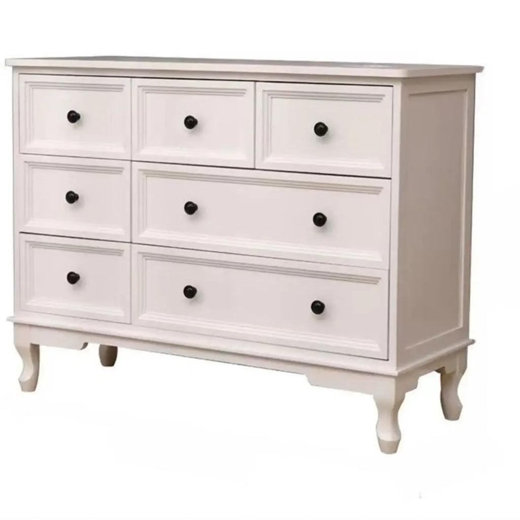 Elegant Wooden 7-Drawer White Dresser with Metal Handle
