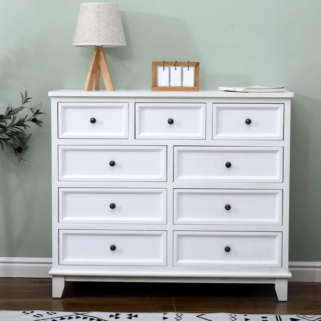 Elegant Wooden 7-Drawer White Dresser with Metal Handle