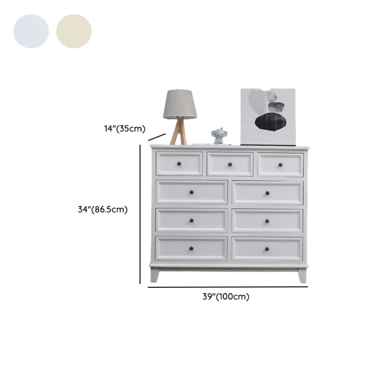Elegant Wooden 7-Drawer White Dresser with Metal Handle