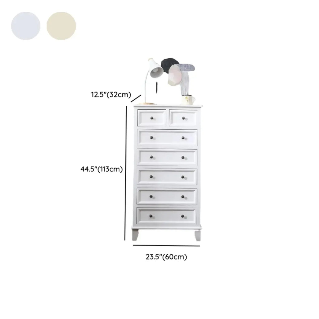 Elegant Wooden 7-Drawer White Dresser with Metal Handle