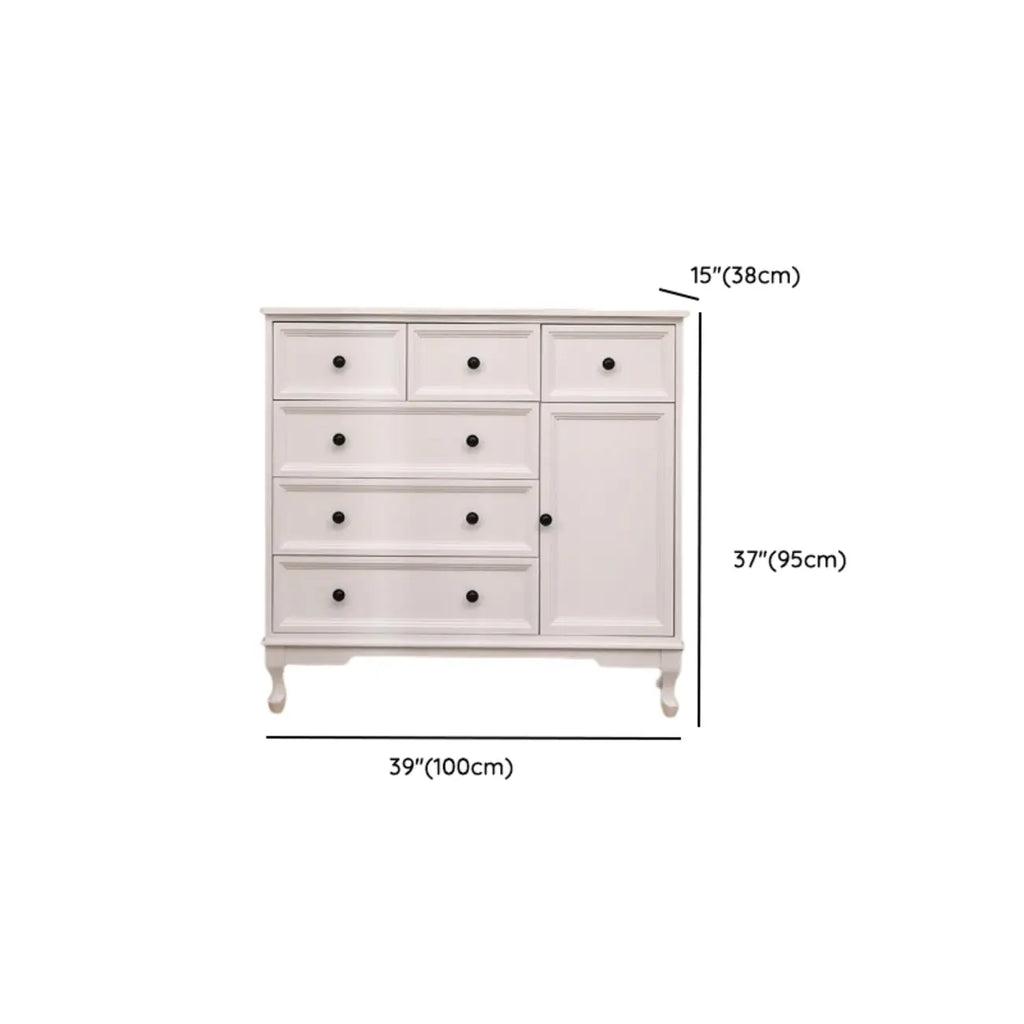 Elegant Wooden 7-Drawer White Dresser with Metal Handle