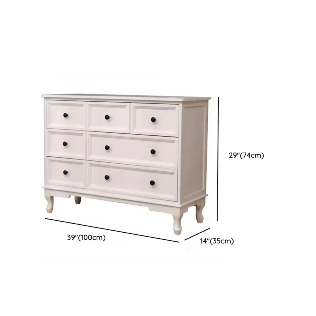 Elegant Wooden 7-Drawer White Dresser with Metal Handle