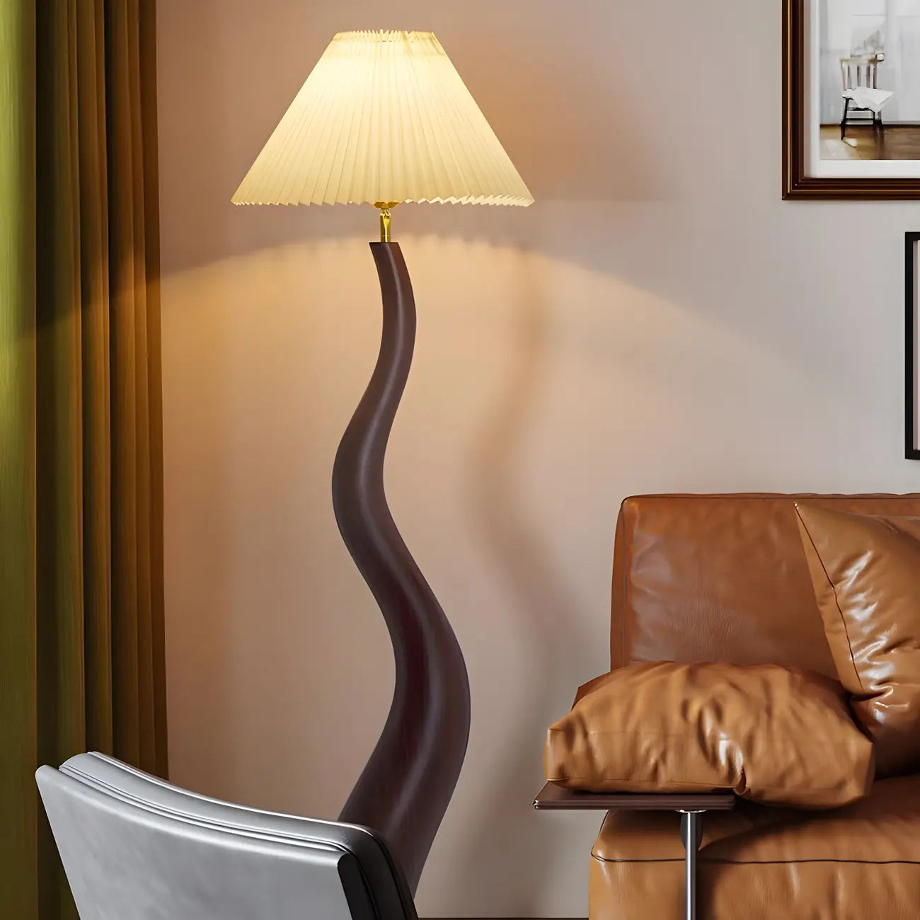 Oriental Resin Fabric Shade Wave Floor Lamp Adjustable