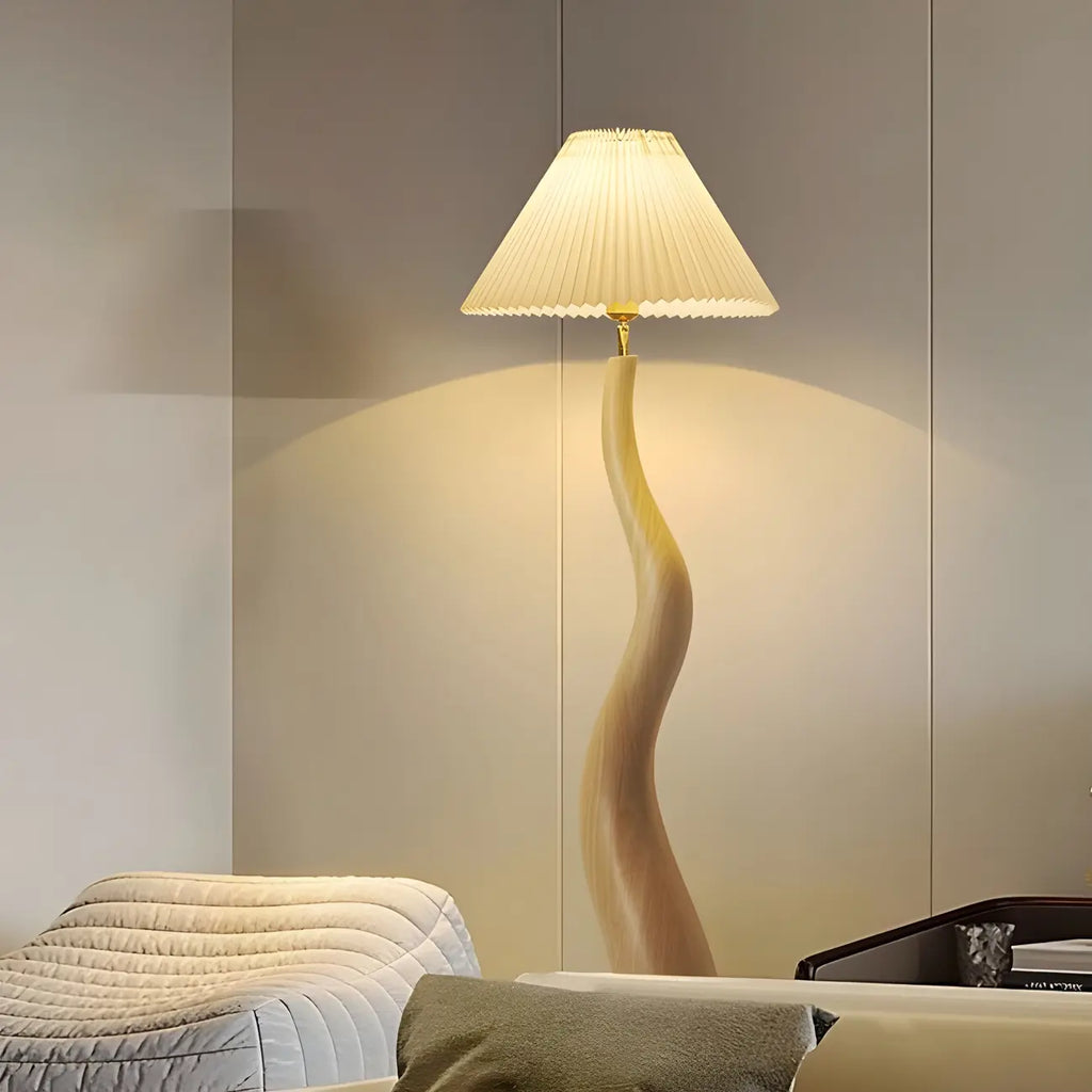 Oriental Resin Fabric Shade Wave Floor Lamp Adjustable