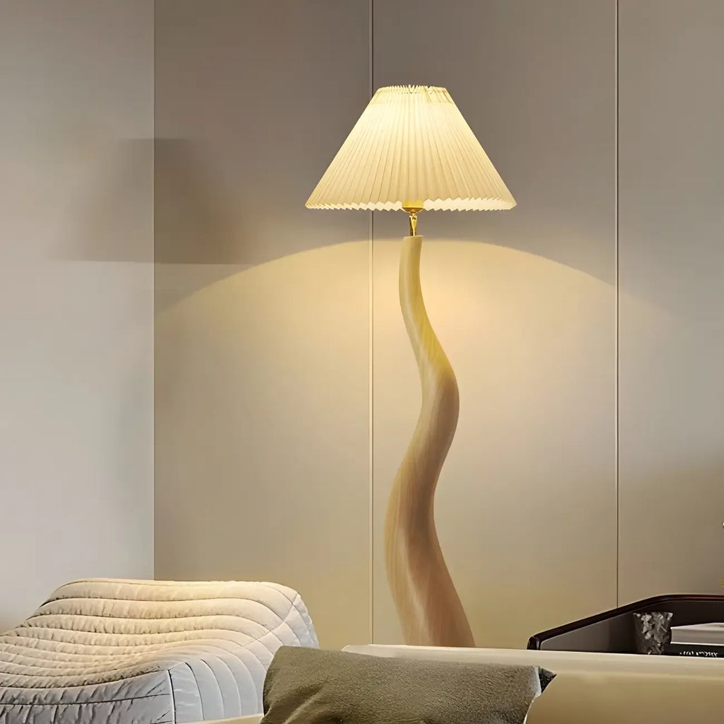 Oriental Resin Fabric Shade Wave Floor Lamp Adjustable