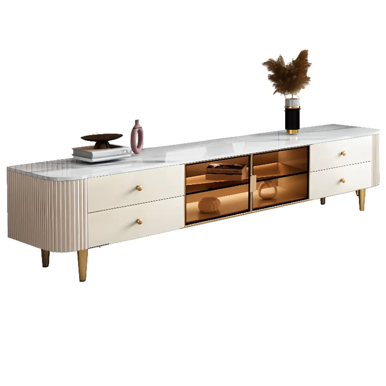 Beige Modern Stone TV Stand with LED LightS for Living Room