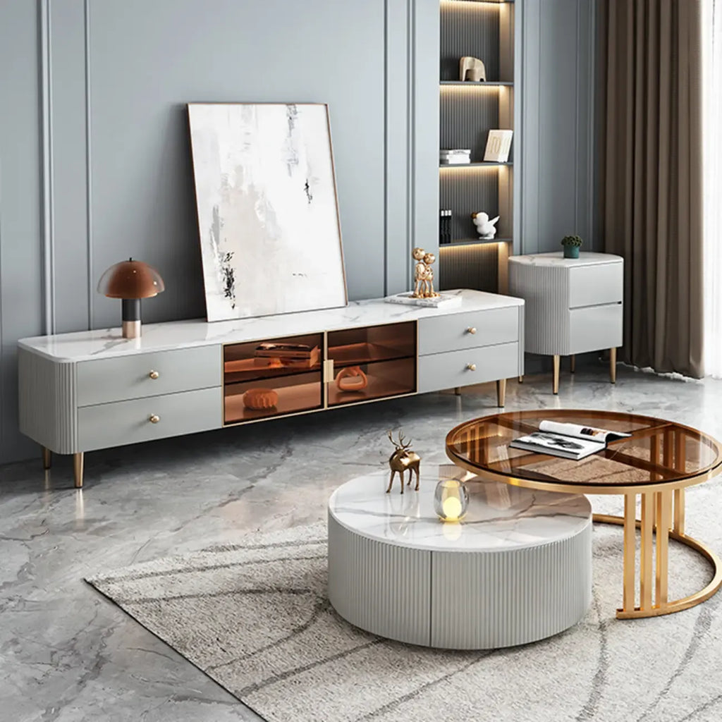 Beige Modern Stone TV Stand with LED LightS for Living Room