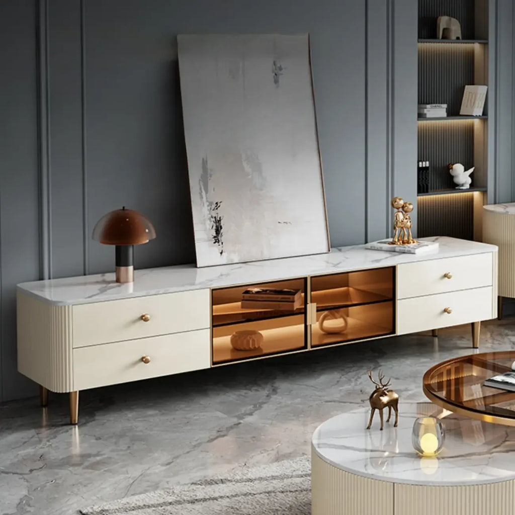 Beige Modern Stone TV Stand with LED LightS for Living Room