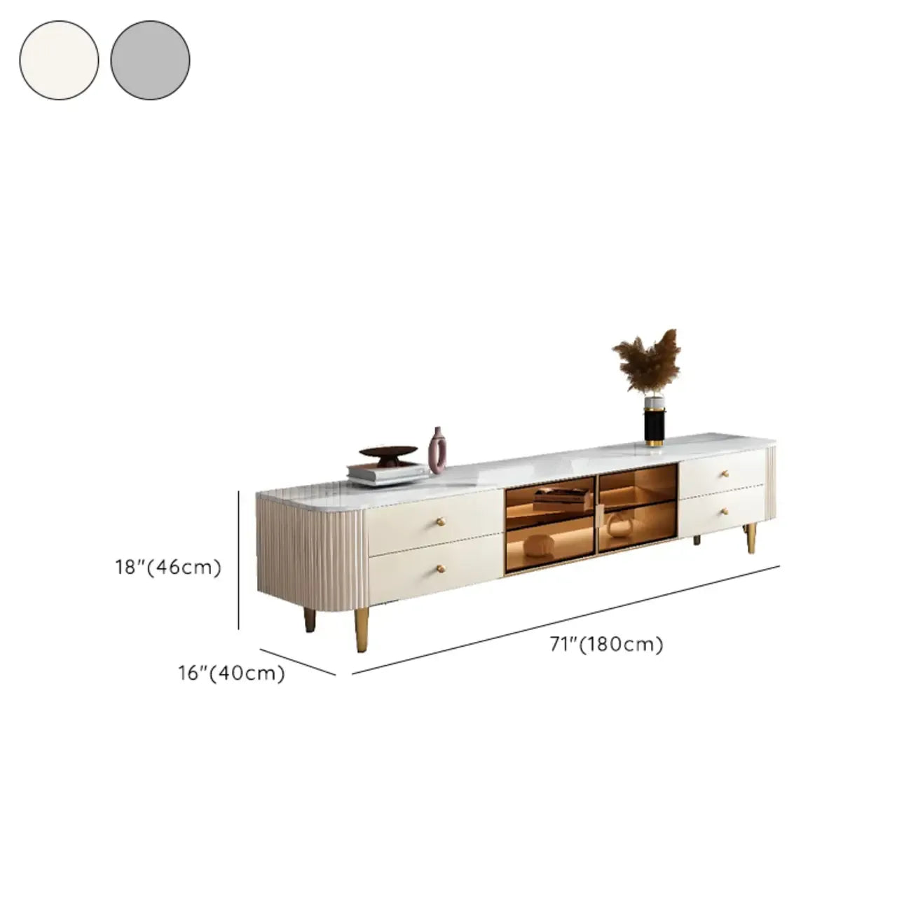Beige Modern Stone TV Stand with LED LightS for Living Room