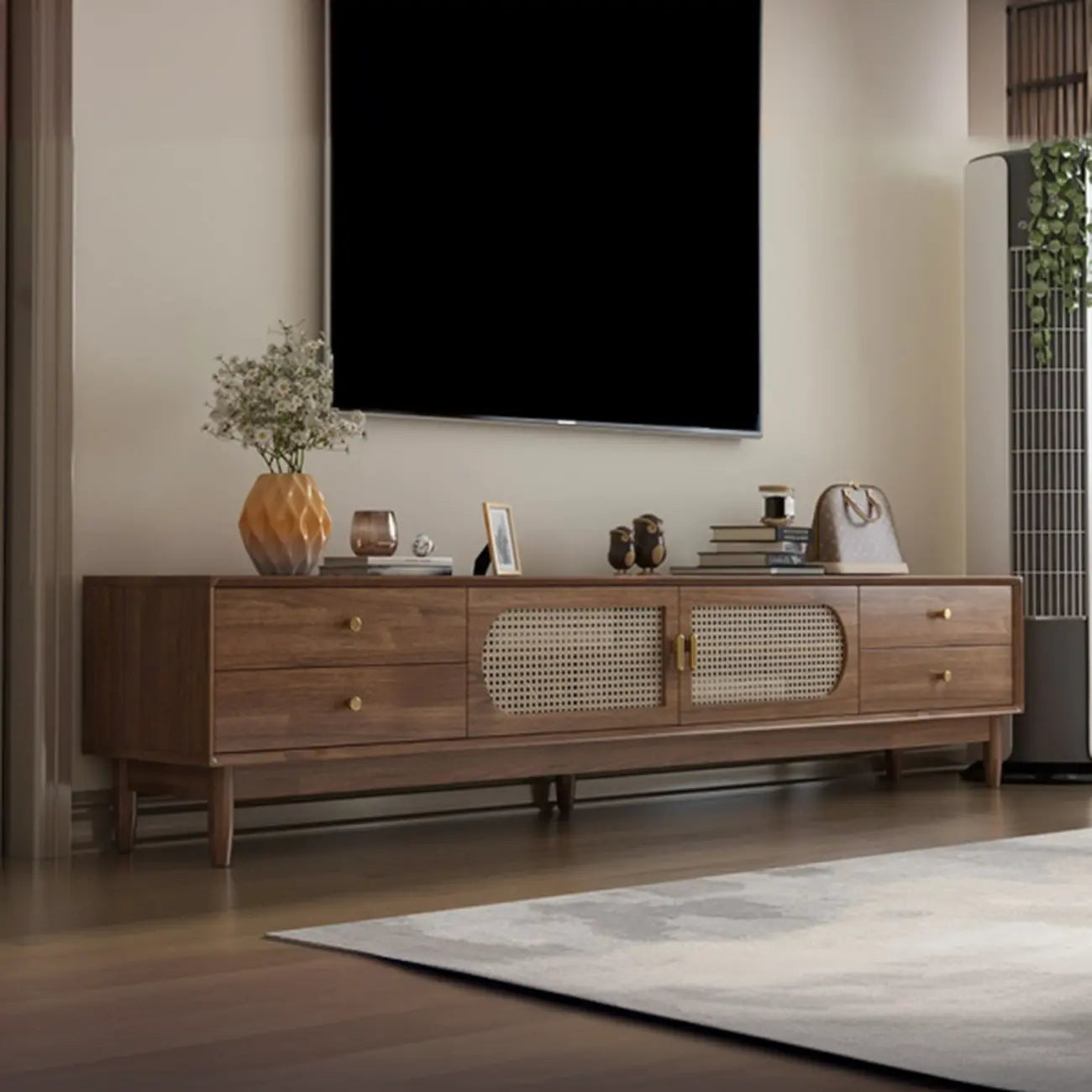Vintage Brown Wooden TV Stand with 2-Drawers for Living Room