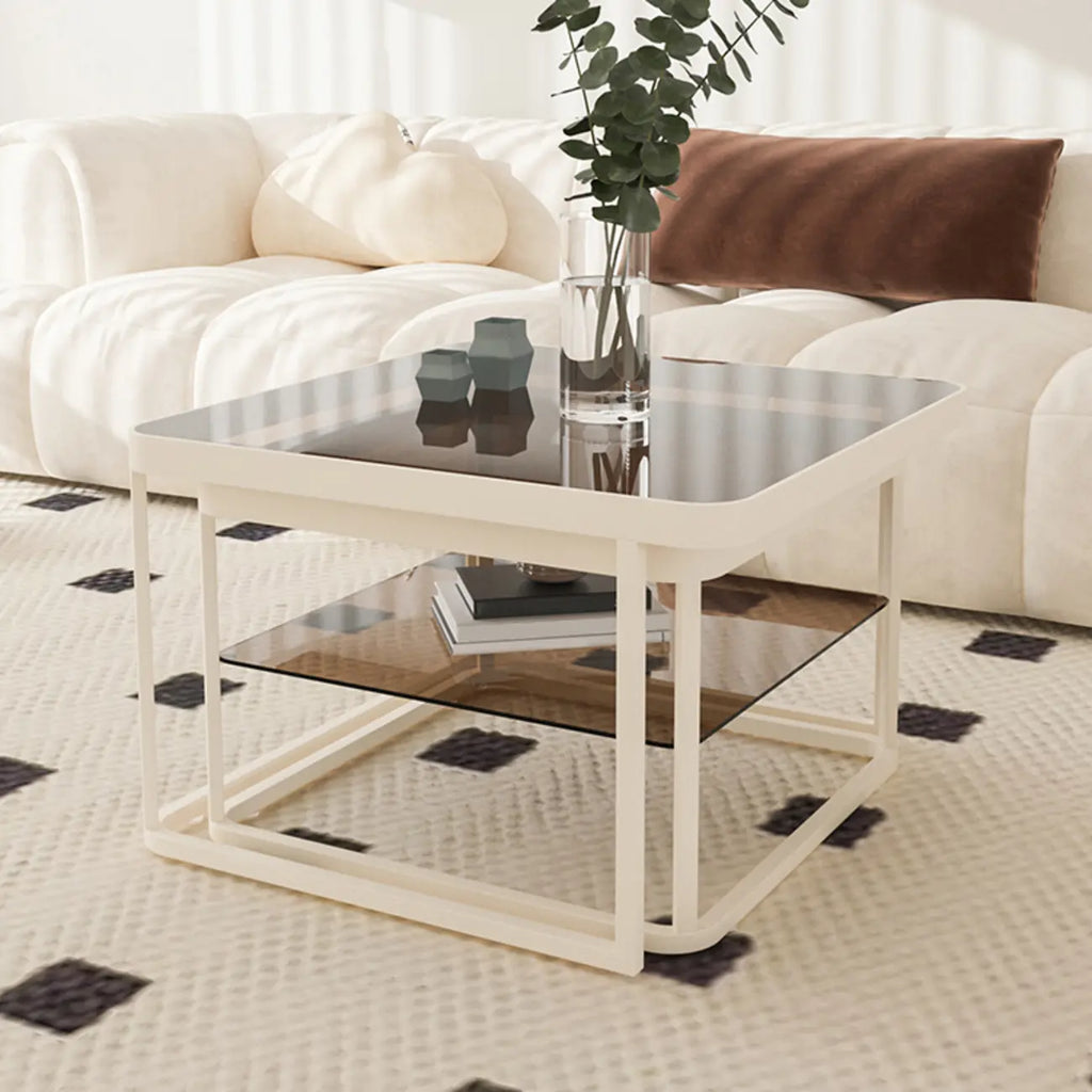 Modern Glass Nesting Coffee Table in Black with Storage