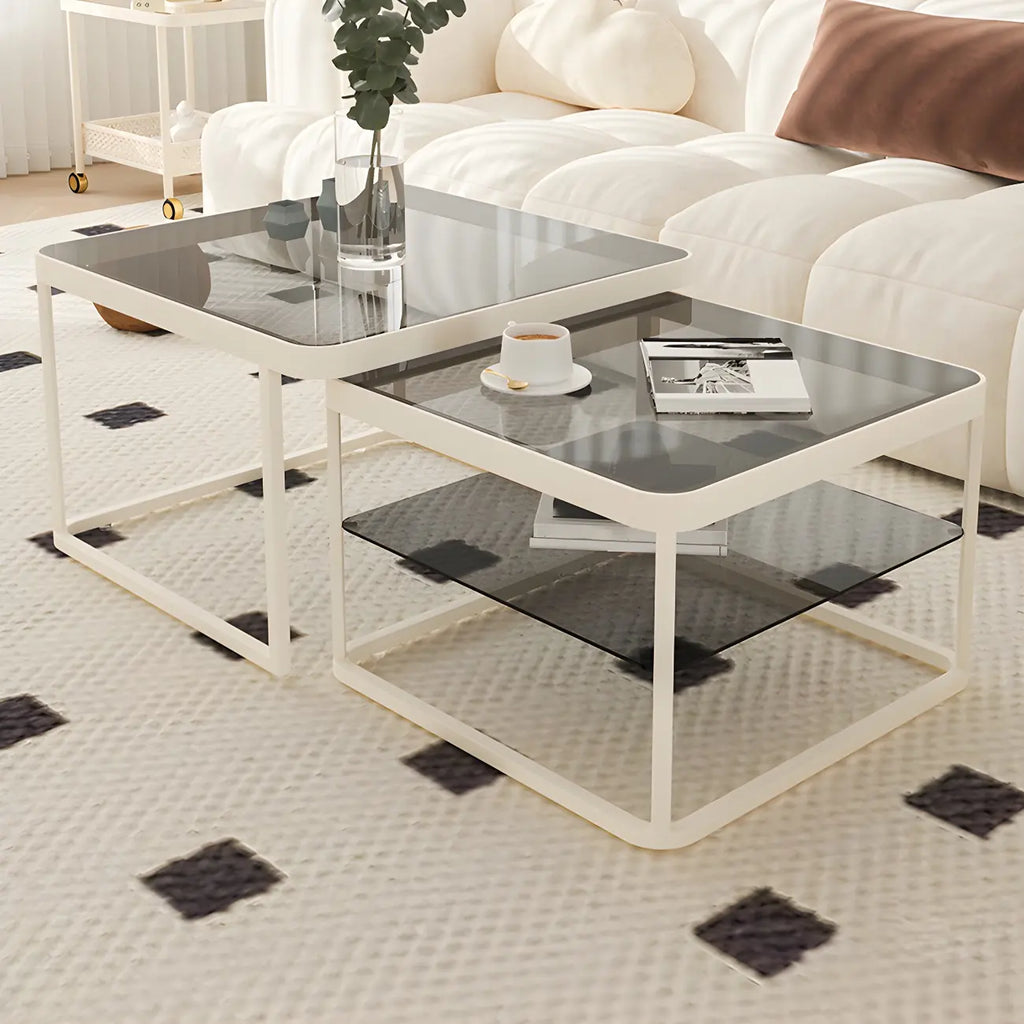 Modern Glass Nesting Coffee Table in Black with Storage