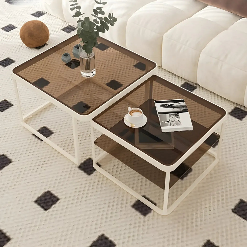 Modern Glass Nesting Coffee Table in Black with Storage