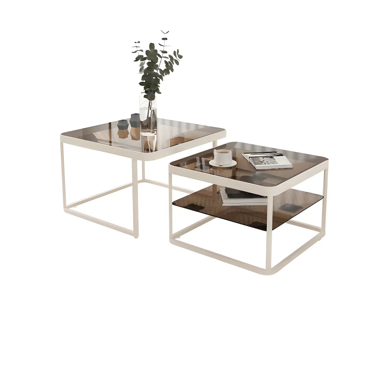 Modern Glass Nesting Coffee Table in Black with Storage