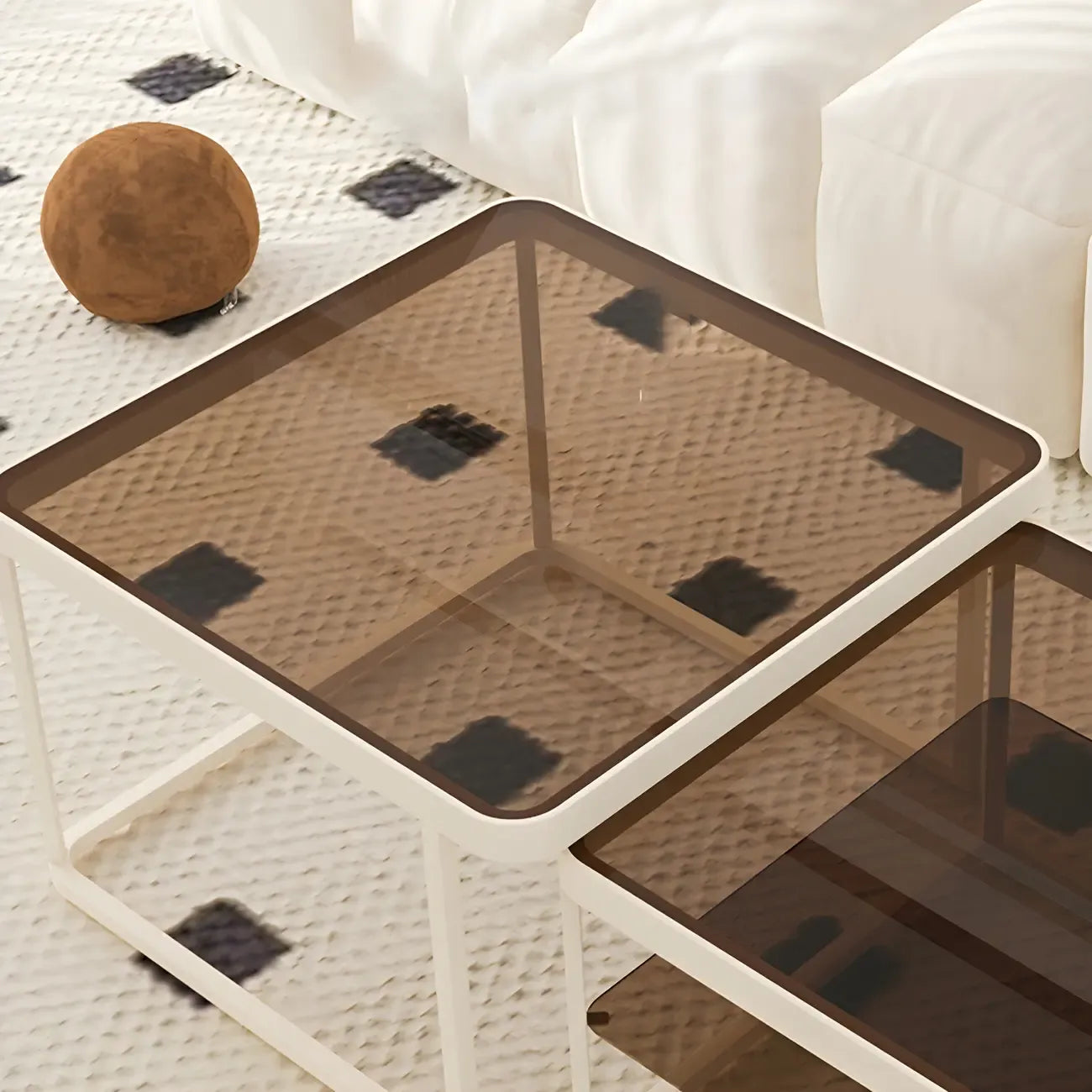 Modern Glass Nesting Coffee Table in Black with Storage